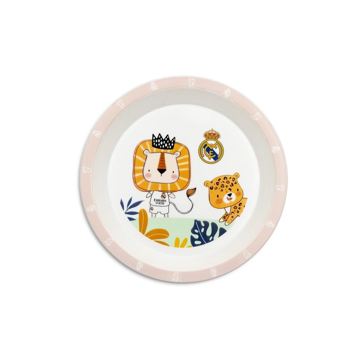 Interbaby - Set de Vajilla Infantil 5 Piezas Real Madrid Rosa | Plato llano, Bol, Cubiertos y Vaso antigoteo | Apto para Lavavajillas | Apto para Microondas | Licencia Oficial | Libre de BPA
