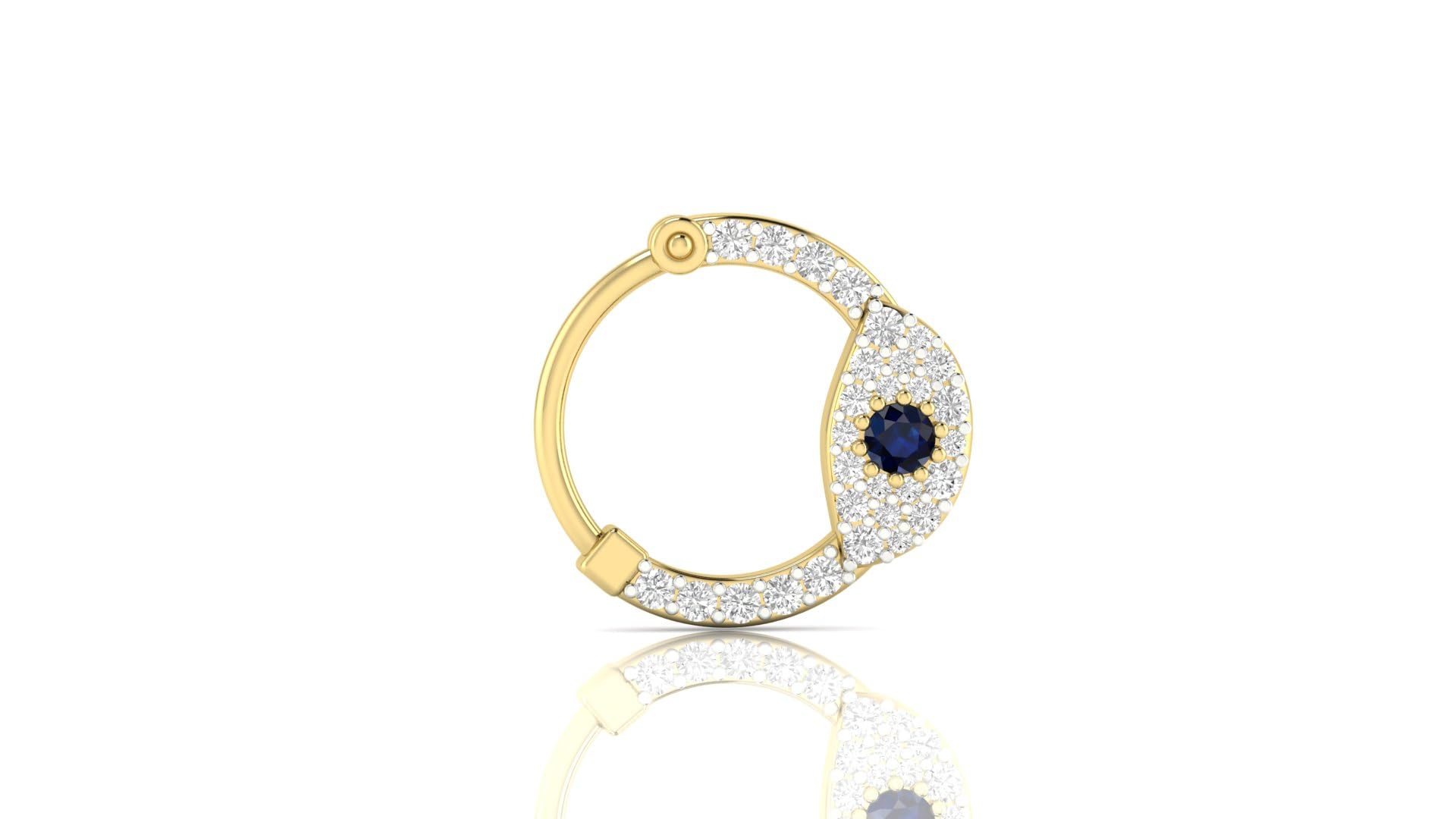 Premium Gold & Diamond Nose Ring with Round-Cut Blue Sapphire Diamond, Premium G-H/VS-SI Diamond Quality-image-8
