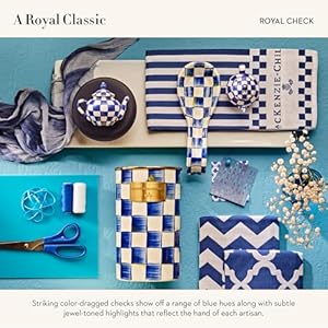 MACKENZIE-CHILDS Teapot Salt and Pepper Shaker Set, Ceramic Salt and Pepper Holders, Blue-and-White Royal Check MACKENZIE CHILDS Teapot Salt and Pepper Shaker Set Ceramic Salt and Pepper Holders Blue and White Royal Check