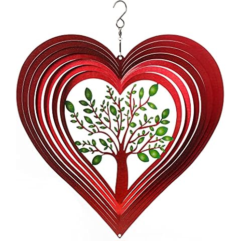 ISEO Red Hearted Tree of Life Wind Spinner - Outdoor Porch Decorations, Outdoor Spring Decorations, Hanging Outdoor Decor with Swivel Hanging Hook, Lawn Decorations Wind Spinner… Cover