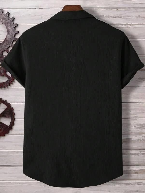 Image of Men's Cotton Pop Corn Half Sleeves Regular Fit Casual Shirt (Black,XL)