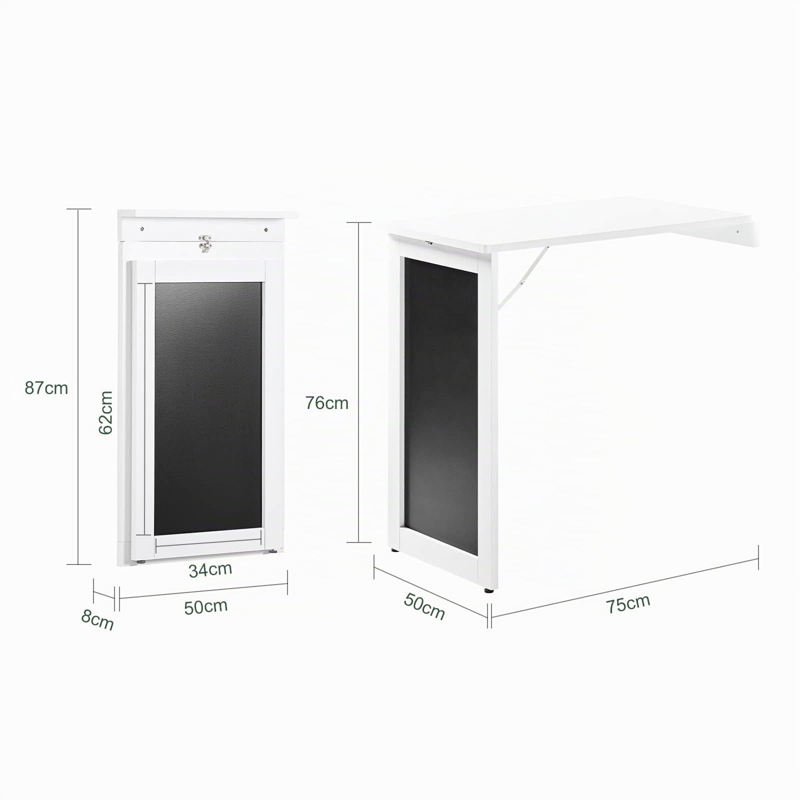 SoBuy Table Murale Rabattable avec Tableau Mémo, pliée 8 cm, 50×75×76cm | Table à Manger Pliable, charge 30 kg, repas & travail, entretien facile, MDF, pour cuisine & bureau & petits espaces, FWT20-W