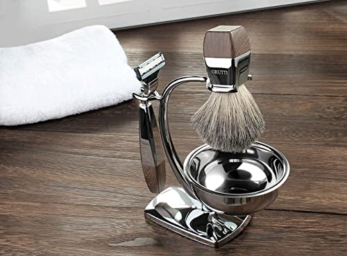 Grutti Shaving Brush Razor Stand With Soap Bowl, Safety Mens Razor Holder With Non Slip Base Shaving Kit For Men Boyfriend Husband Dad Birthday Fathers Day Gift #TOP6