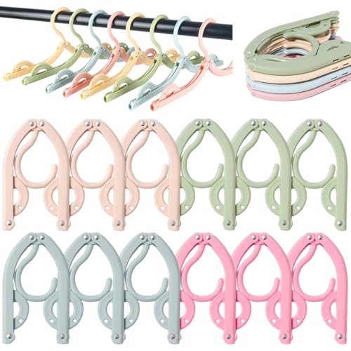 12PCS Foldable Travel Hangers Heavy-Duty ABS Material Space Saving Folding Clothes Hangers Non-Slip & Gift-Ready