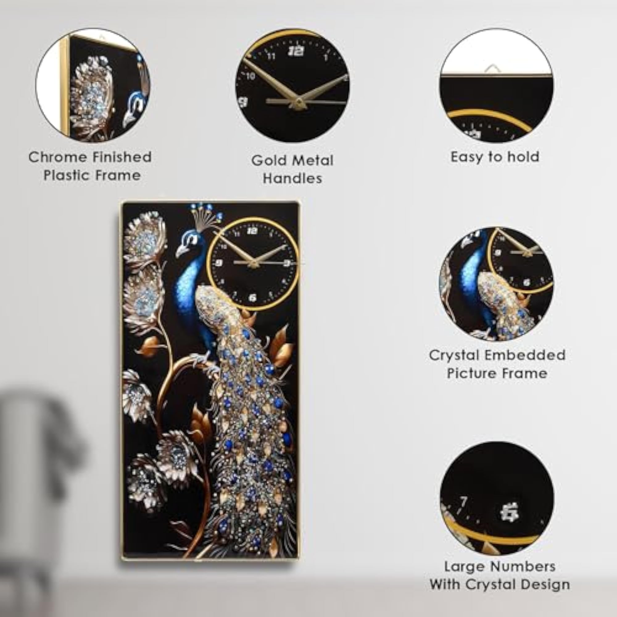 Silent Crystal Wall Clock with Decorative Art Painting
