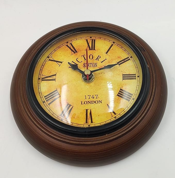 Image of Antique Look Wooden Wall Clock Small Hanging Wall Clock for Kitchen & Dining Room Home Office Decoration (6 inches Antique)
