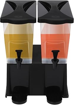 6 Gallon Beverage Dispenser,Double Tank Commercial Drink Dispenser for Parties with Dual Faucets,-40F210.2F Food-Grade PP Water Beverage Dispensers With 2 Lids,V-Shaped Groove Containers