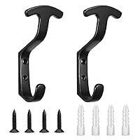 Coat Hooks Wall Hooks for Hanging, Metal Hooks Wall Mounted for Coat Heavy Duty Single Prong Wall Hooks for Hanging Hat, Towel, Key, Robe, Coats, Scarf, Bag, Cap, Coffee Cup, Mugs (2 PCS Black)