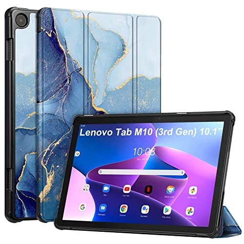 Fintie SlimShell Funda Compatible con Lenovo Tab M10 (3.ª Generación) 10.1' 2022 - Carcasa Fina y Ligeta con Función de Soporte y Auto-Reposo/Activación, (Z-Mármol Océano)