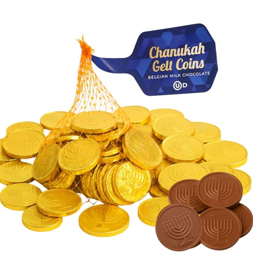Rite Lite 50 Hanukkah Chocolate Coins, Gelt XL Bulk Mesh Bag Delicious Premium Belgian Milk Chocolate Gold Foiled Menorah OUD Kosher Certified Chanukah Coin Jewish Holiday Party Hostess Gifts 170g
