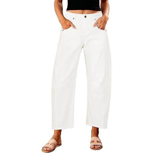 GRAPENT Barrel Jeans for Women Trendy High Waisted Wide Leg Baggy Cropped Relax Fit Stretch Denim Trouser Ankle Pants