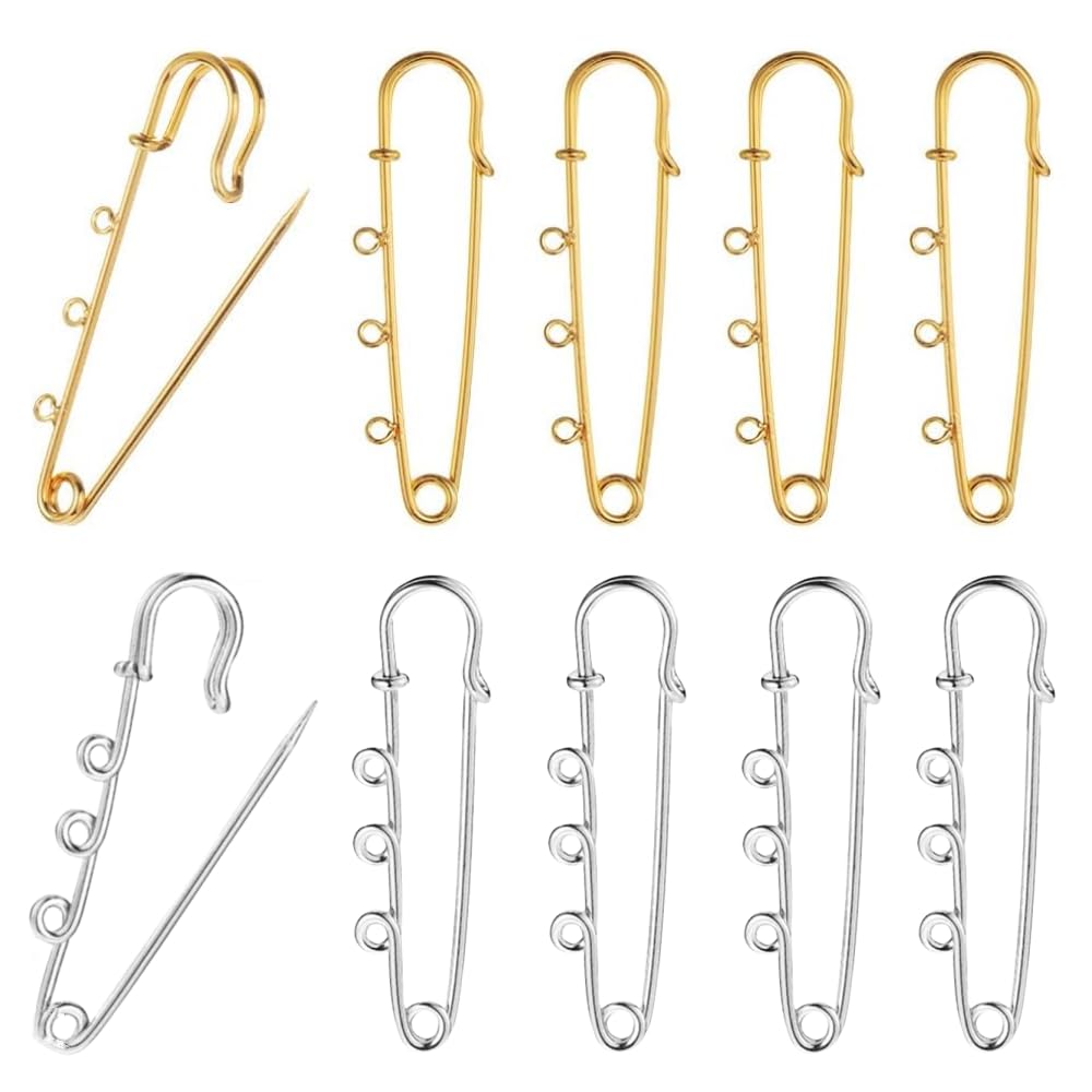 20 Pack Safety Pins Brooch Findings Metal Brooch Pin with 3 Loops 2 Inch Safety Pins for Shirts Purses Costume Design Findings Jewellery Making Craft