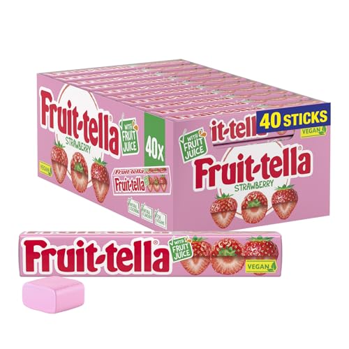 Fruittella Simply Strawberry Soft Chews - Vegan Friendly Flavoured Party Sweets - 40 x 41 g Sticks