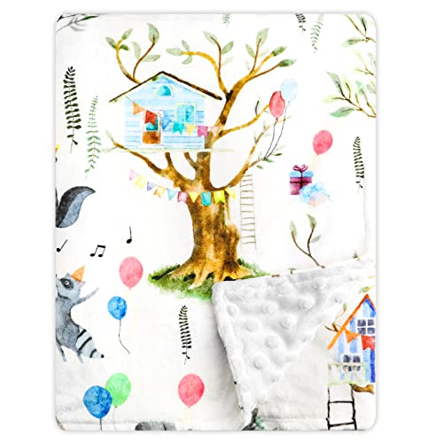 Image of Hooyax Baby Blanket for Boys and Girls, Soft Toddler Blanket with Double Layer Dotted Backing for Nursery Crib Receiving Blanket 30 x 40 Inches, Animal