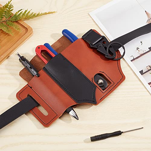 Image of GORGECRAFT Leather EDC Pocket Organizer for Men Leatherman Pen Holder Sheath Key Fob Flashlight Sheath Holster EDC Leather Pouch Multitool Sheath for Belt（Black）