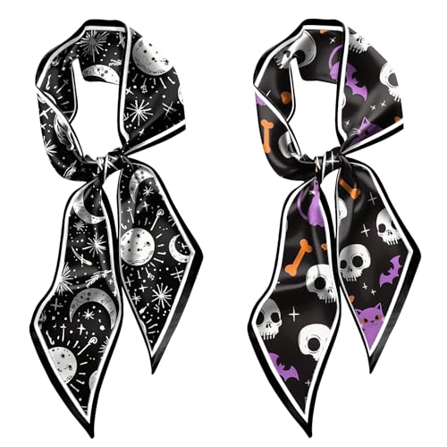 2PCS Hair Head Scarf Silk Feeling Long Satin Neck Satin Scarves for Handbag Cute Decoration Aesthetic Women 59 * 6.7''