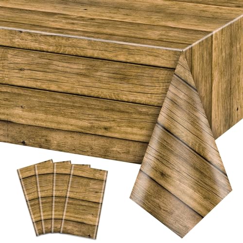 PTECDROTS 4Stück Holz Tischtuch braun rustikalen Tisch deckt, rechteckige Tischdekoration für rustikale Party-Deko, Western Scheune Themed Geburtstag Party, Grill-Party Dekorationen, 130x220cm