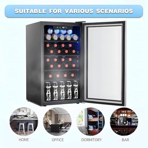 Image of Antarctic Star 26 Bottle 130 Can Wine Cooler /Cabinet Refrigerator Mini Wine Cellar Beer Soda Clear Glass Door Bar Fridge Quiet Compressor Adjust Temp Freestanding Indoor Use 3.1cu.ft Black