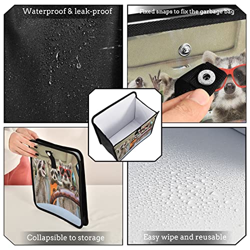 Image of Funny Raccoon Driving Car Trash Can Animal Foldable Hanging Car Trash Bag Bin Auto Garbage Can Leak-Proof Car Organizer(Large)