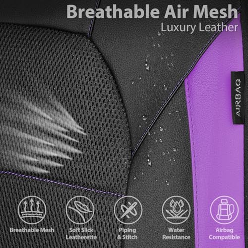Image of CAR PASS Leather Car Seat Covers Front Seats only, with Air Mesh Front Seat Covers Breathable, Cool Automotive Seat Covers 2 Pack, Universal Fit Most Cars,SUV,Truck,Van Airbag Compatible(Black Purple)