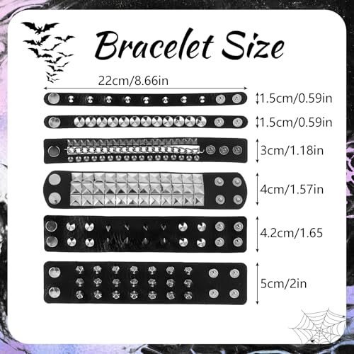 DSLSQD 6 sztuk punkowych bransoletek gotyckich z nitami, bransoletka z nitami ze skóry PU, bransoletka z nitami, akcesoria Emo, bransoletki z nitami dla mężczyzn i kobiet, Cosplay, impreza, Halloween