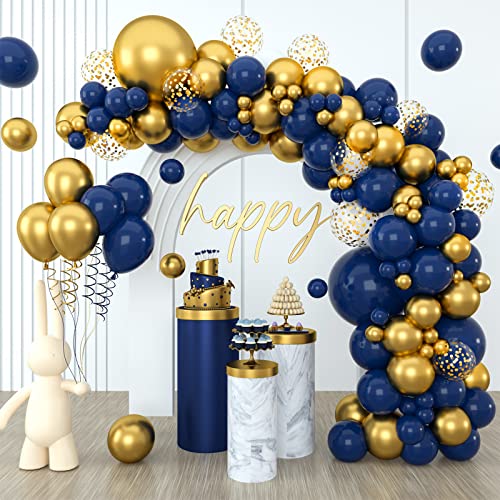 Arche Ballon Bleu Or, 114 Pcs Ballons Anniversaire, Guirlande de Ballons Bleu Marine, Ballon Bleu Or pour Decoration Anniversaire Garçon, Baby Shower Garçon,...