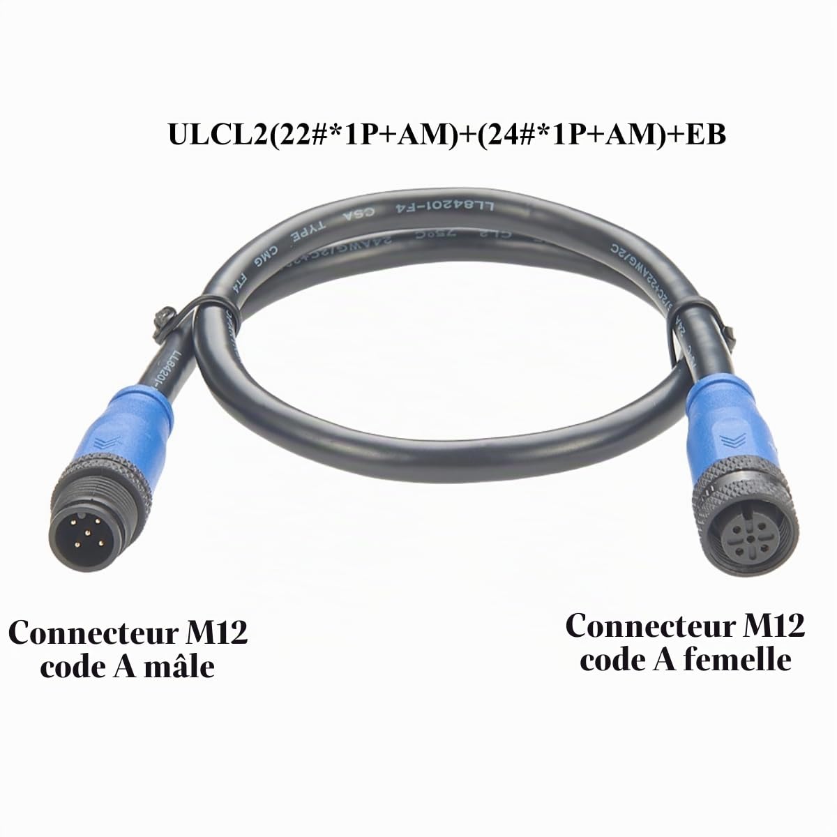 Câble d'extension NMEA 2000 N2K Backbone IP67 Micro-Change M12 A Code 5 broches mâle vers femelle pour capteur d'actionneur Canbus Garmin Lowrance Simrad B&G Navico DeviceNet CANOpen CanBus (1 m)