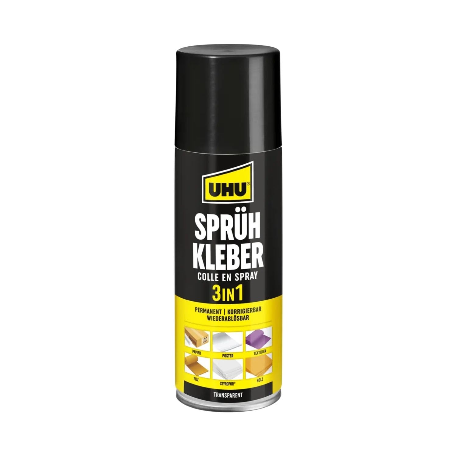 UHU colle spray 3 en 1, fl. de 200 ml, universelle et transparente, 3341500
