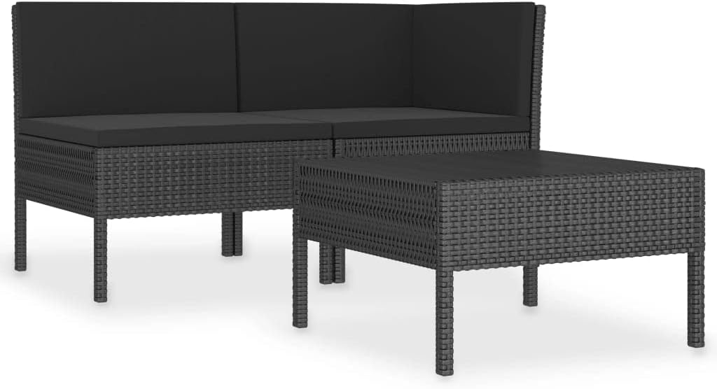 vidaXL Patio Furniture Set 3 Piece, Patio Conversation Set with Cushions, Outdoor Sectional Sofa with Coffee Table for Garden, Poly Rattan Brown
