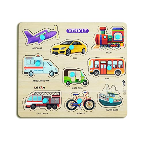 Image of Lefan Wooden Puzzles Wooden Transport Puzzle for Kids Educational Vehicle Matching Puzzle Bright Colors, Montessori-Inspired Learning Toy for Toddlers (Transport Wooden Big)
