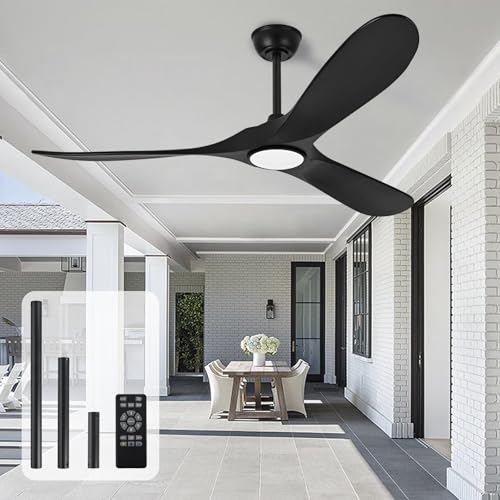 Image of heimo 72 Inch Black Ceiling Fan with Light and Remote, Wood Outdoor Ceiling Fans with Lights Dimmable for Bedroom Living Room Patios Proch Office Rustic Extra Large High Cfm Exterior Fan
