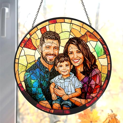 Personalized Family Stained Glass Sun Catcher Custom Photo Family Portrait Faux Window Hanging Ornament Custom Photo Gift Grandma Gifts for Mom Christmas Ornament