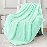 Exclusivo Mezcla Manta Polar de Felpa, Súper Suave, Manta Mullida y Cálida para Sofá, Cama, Uso en Cualquier Estación, 130x170 CM, Verde Menta