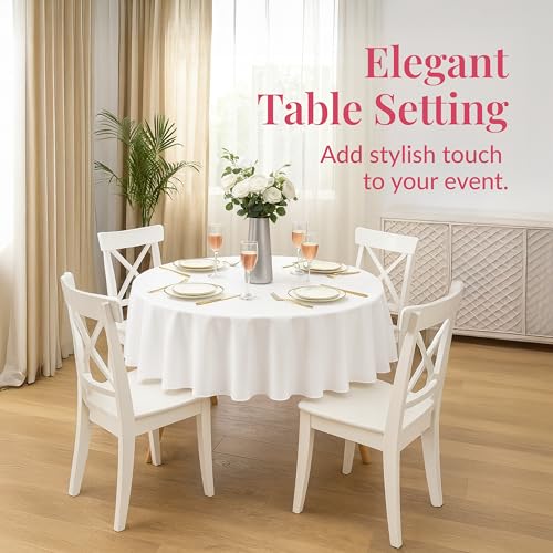 Image of Prestee 4-Pack 84-Inch White Round Plastic Tablecloth Disposable - Durable Waterproof Table Covers for Weddings, BBQ, Parties, Outdoor Events - Elegant White Plastic Tablecloths Round for Any Occasion