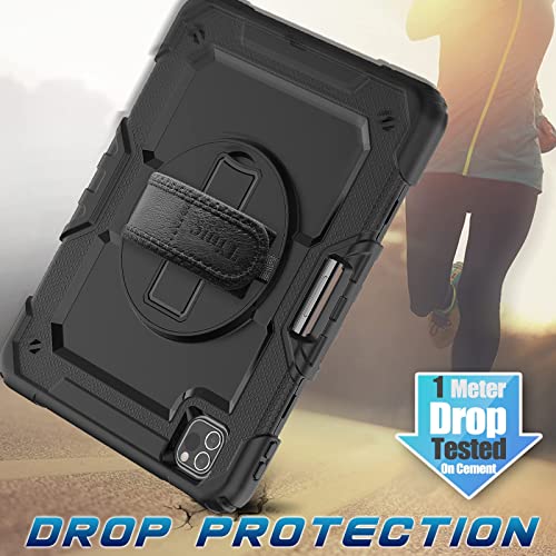 Timecity Case ONLY For iPad Air 5th Generation 2022/ iPad Air 4th Generation 2020, iPad air 10.9 inch case, Sturdy Protection Case with Screen Protector [360 Rotating Stand] Hand Strap,Black - Image 5