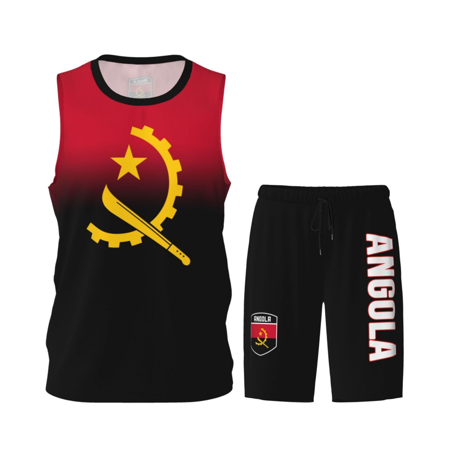 DABOYOZHZH Angola Flag Basketball Uniform Suit for Men Team Training Athletic Gradient Jersey