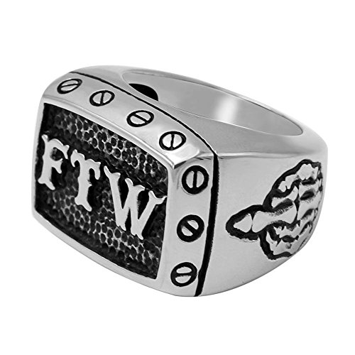 FTW Rings for Men,Mens Biker Motorcycle Ring,Vintage Large Chunky Outlaw Stainless Steel Jewlry Size 7-152