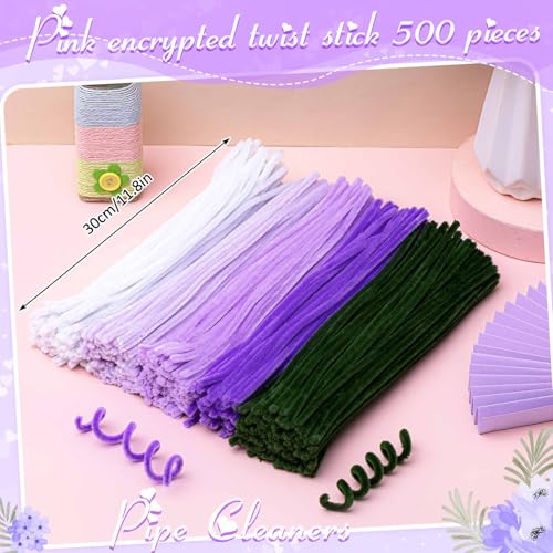 Image of Peryiter 500 Pcs Pipe Cleaners for DIY Flower Bouquets, Chenille Stems for Graduation Bouquet Crafts, Fuzzy Sticks for Handmade Flowers, DIY Gift, Art Projects(Purple Flower Color,12 Inch)