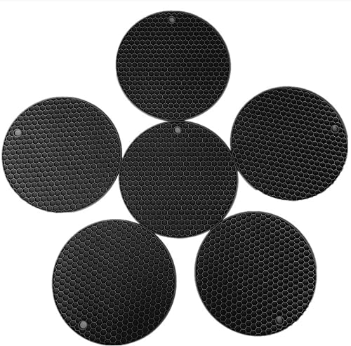 Image of Countertop Protector Heat Resistant Trivets for Hot Pots and Pans - Non-Slip Insulated Heat Pads for Kitchen Counter Black Pack of 6