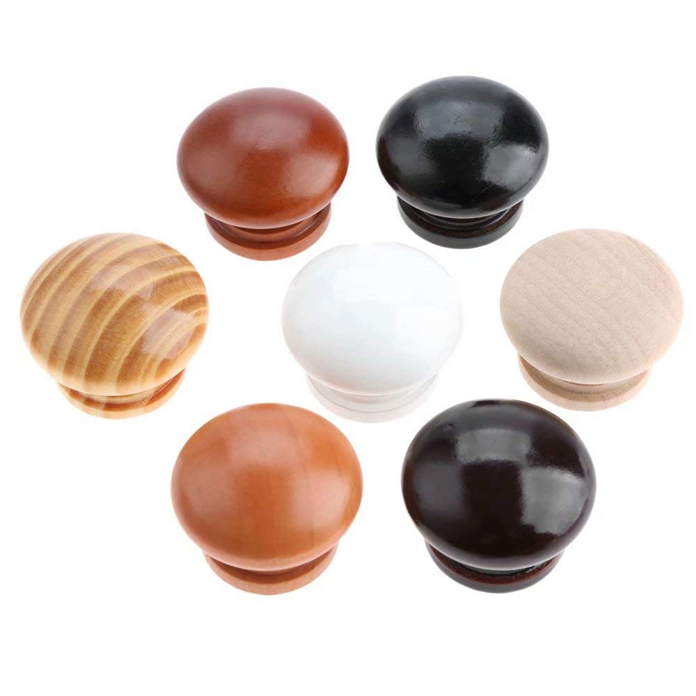 20 pomelli Rotondi in Legno per mobili, mobili, cassetti, pomelli per cassettiera, Forma a Fungo, Diametro 34 mm, Altezza Totale 25 mm (Marrone Chiaro)