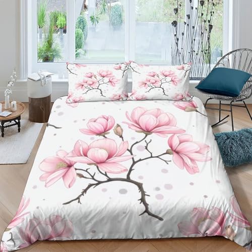 Housse de couette magnolia rose imprimé 3D zippée et douce - 4