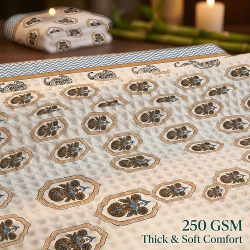 Image of Mafatlal Madhuban Waffle Cotton Set (1 Bath 147x76 cm + 2 Hand 76x38 cm) | 250 GSM | Soft, Absorbent & Hand Printed | Caribou Color