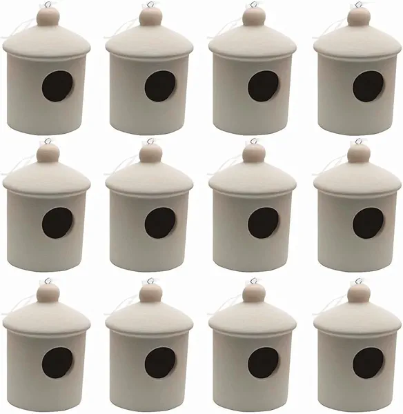 S&S Worldwide Color-Me Ceramic Bisque Birdhouse Pk12, White 12 Count