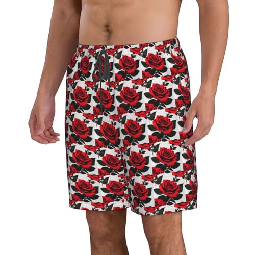 Red Rose Print Stylish Beach Shorts Swim Trunks Lightweight Breathable Summer Outdoor Activities2