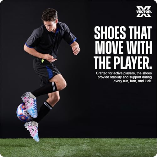 Image of Vector X Fire Soccer Football Shoes Studs with Synthetic Leather Fully Embossed Upper Sports Footwear|Comfortable Lightweight|TPU Sole Double Colour Premoulded Heel Shoe for Adult, Men & Boys