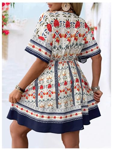 Image of Floerns Women's Plus Size Summer Vacation Wrap V Neck Short Sleeve Ruffle Hem A Line Hawaiian Short Dress