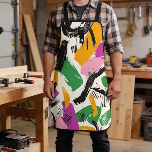 Delantal de trabajo con bolsillos y diseño abstracto unisex miniatura 5