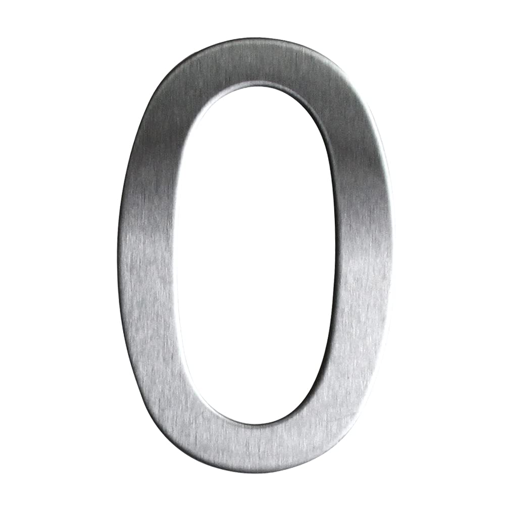 3 Inch House Numbers Sticker Stainless Steel, Self-Stick Metal Address Mailbox Number Satin Sign 0