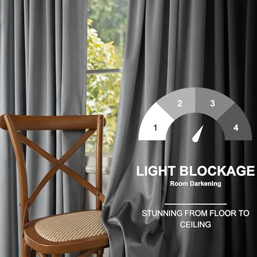Image of Pitalk Grey Velvet Curtains 84 Inches Long 2 Panels Luxury Blackout Curtains for Bedroom Living Room Thermal Insulated Super Soft Window Drapes Gray Rod Pocket & Back Tab W52 x L84 Inch Length