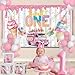 Ice Cream 1st Birthday Party Decorations, Ice Cream Truck 1st Birthday Backdrop Banner, Sweet One Birthday Party Supplies for Photoshoot Photography Background (Pink One)